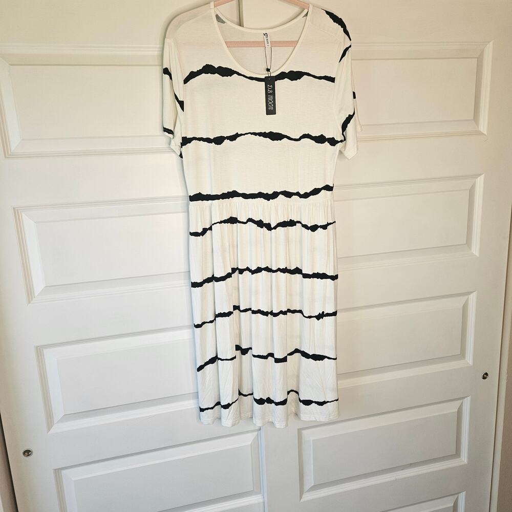 NWT DB Moon Abstract Brushstroke Striped Midi Dress with Pockets XL